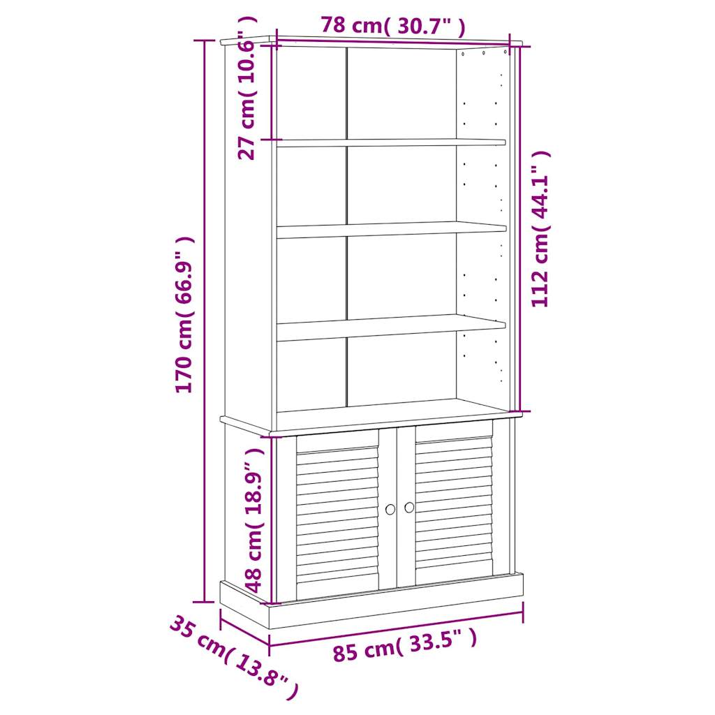bogreol VIGO 85x35x170 cm massivt fyrretræ