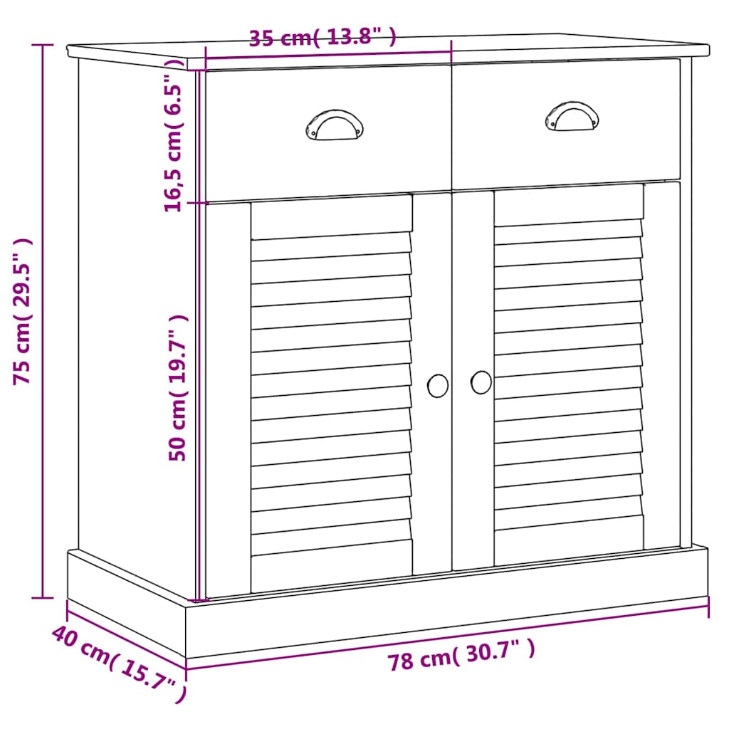 skænk med skuffer VIGO 78x40x75 cm massivt fyrretræ