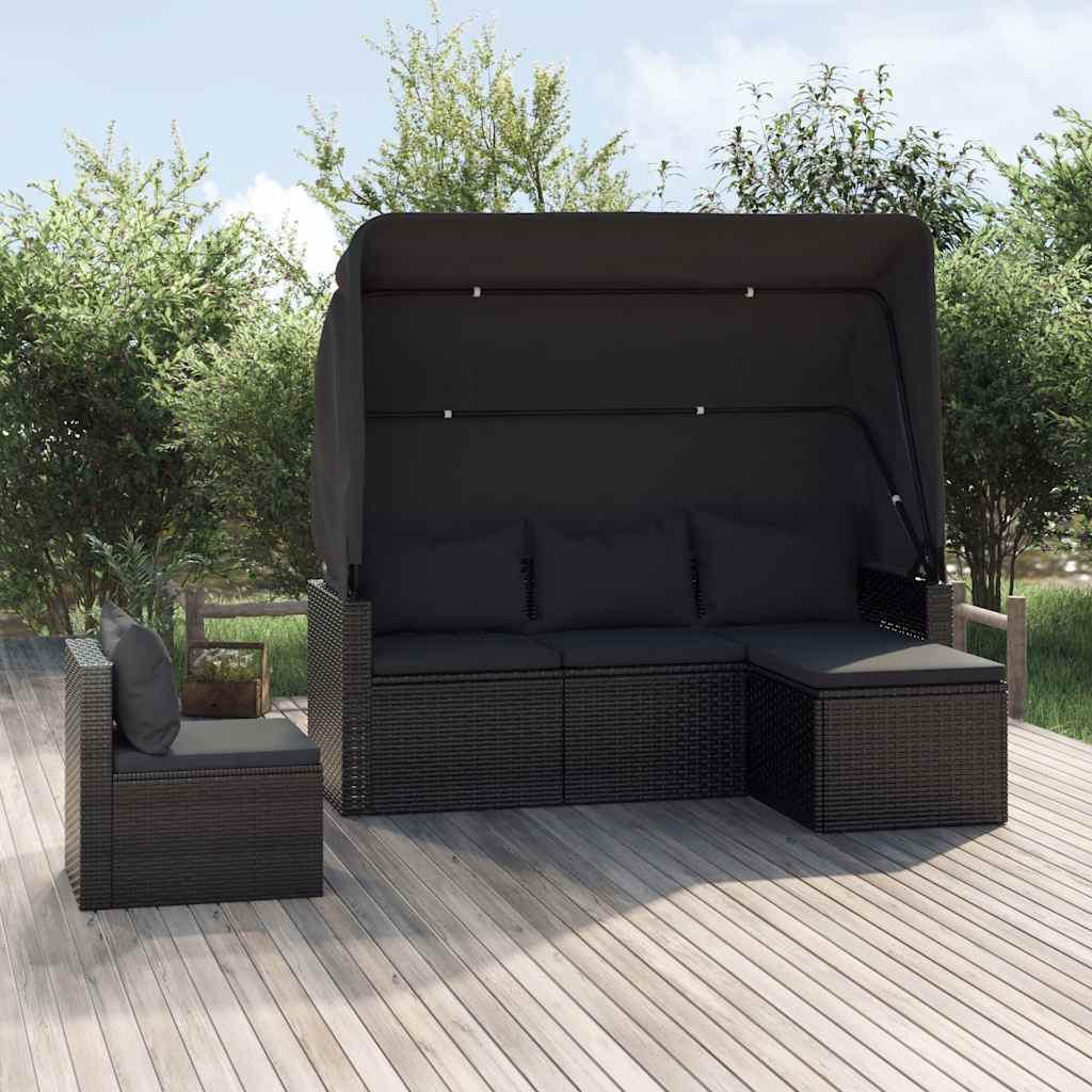 sofasæt til haven 4 dele med hynder polyrattan sort