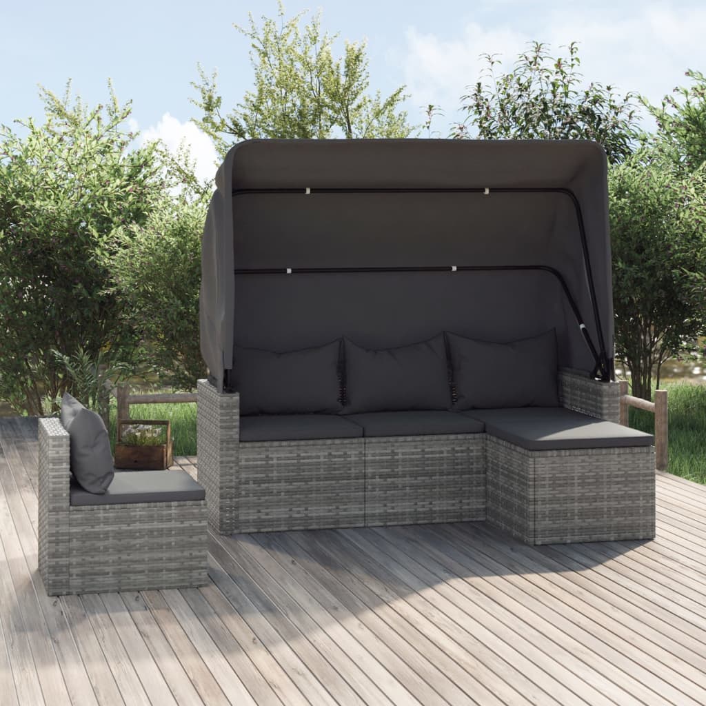 sofasæt til haven 4 dele med hynder polyrattan grå