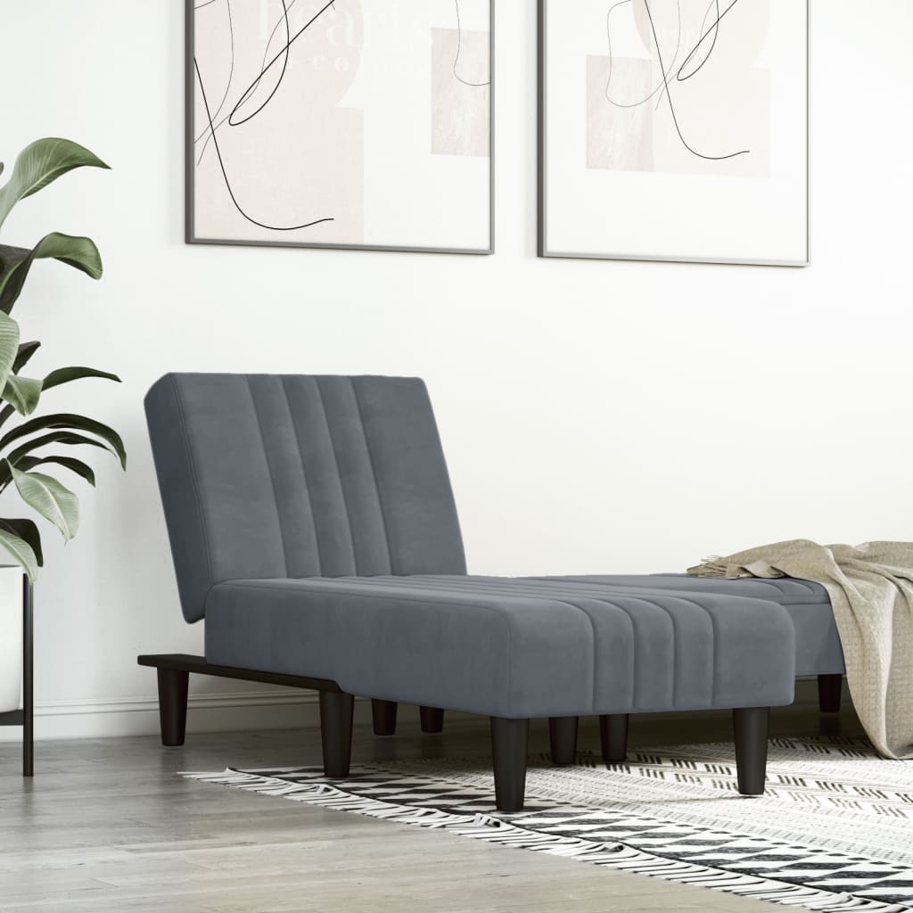 chaiselong velour mørkegrå