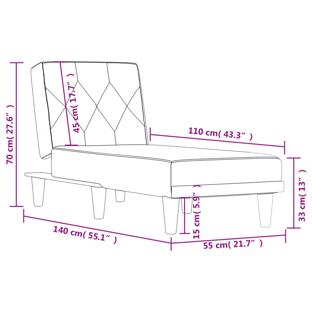 chaiselong velour sort