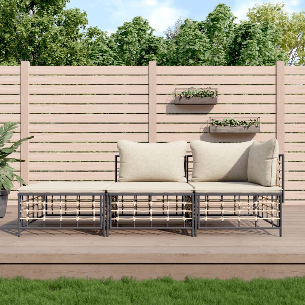 loungesæt til haven 3 dele med hynder polyrattan antracitgrå