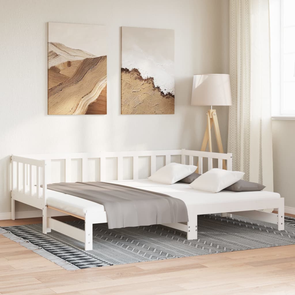 daybed med udtræk 2x(90x200) cm massivt fyrretræ hvid