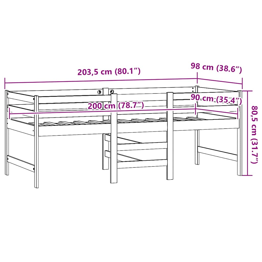 sengeramme uden madras 90x200 cm massivt fyrretræ hvid