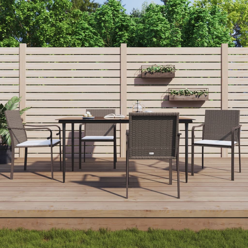 spisebordssæt til haven 5 dele med hynder polyrattan og stål
