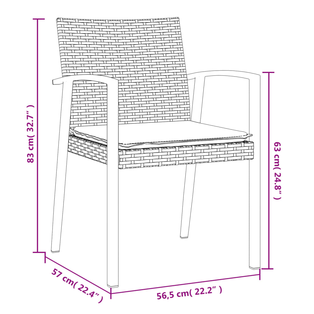 spisebordssæt til haven 7 dele med hynder polyrattan og stål