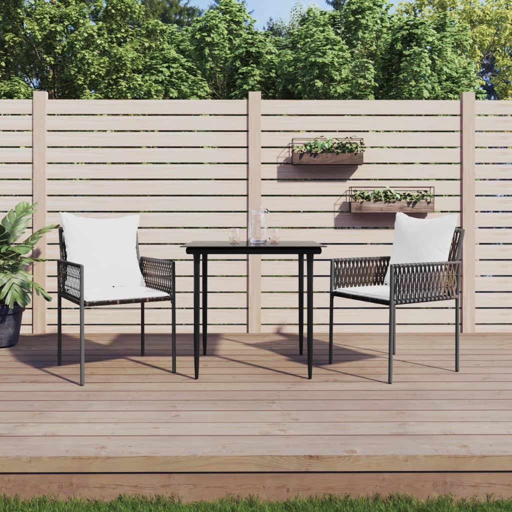 spisebordssæt til haven 3 dele med hynder polyrattan og stål