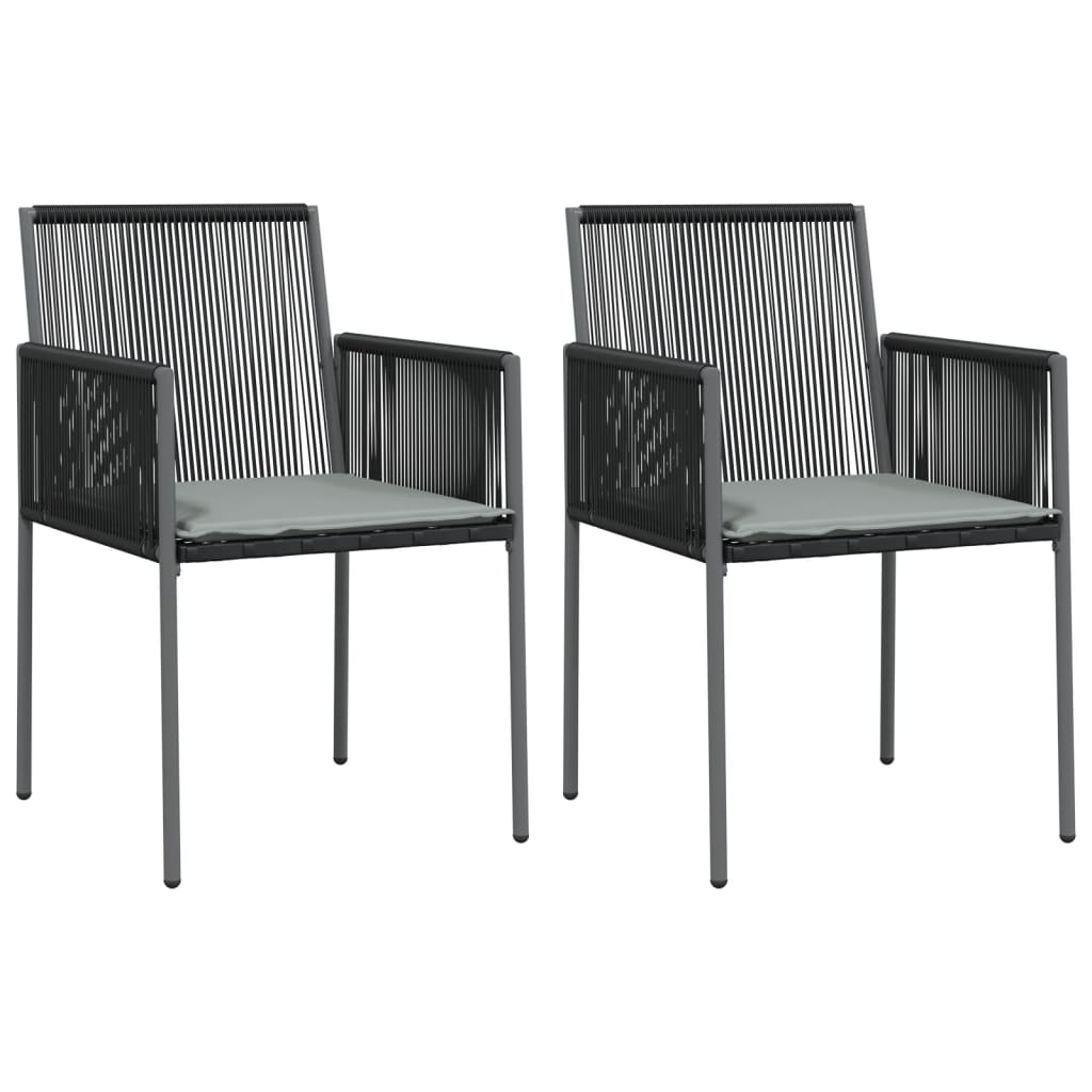 spisebordssæt til haven 3 dele m. hynder polyrattan + stål sort