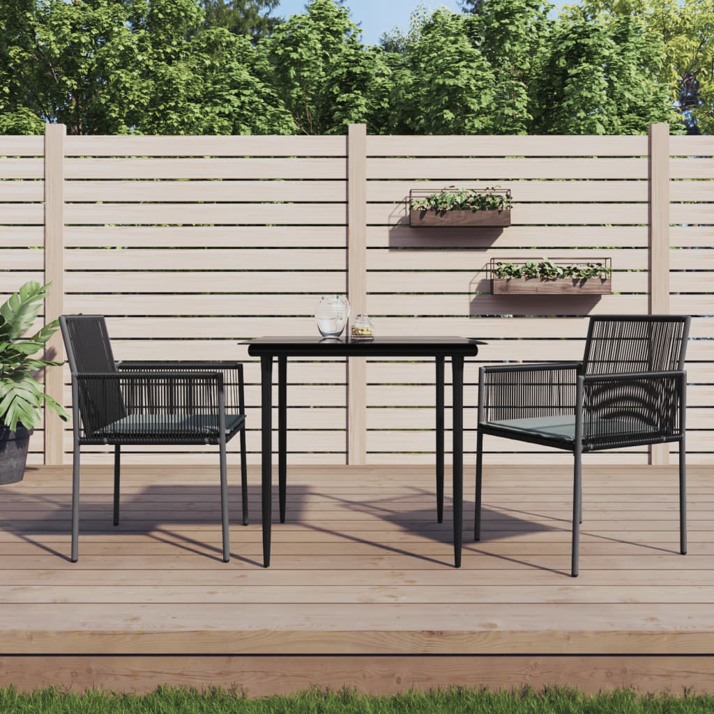 spisebordssæt til haven 3 dele m. hynder polyrattan + stål sort