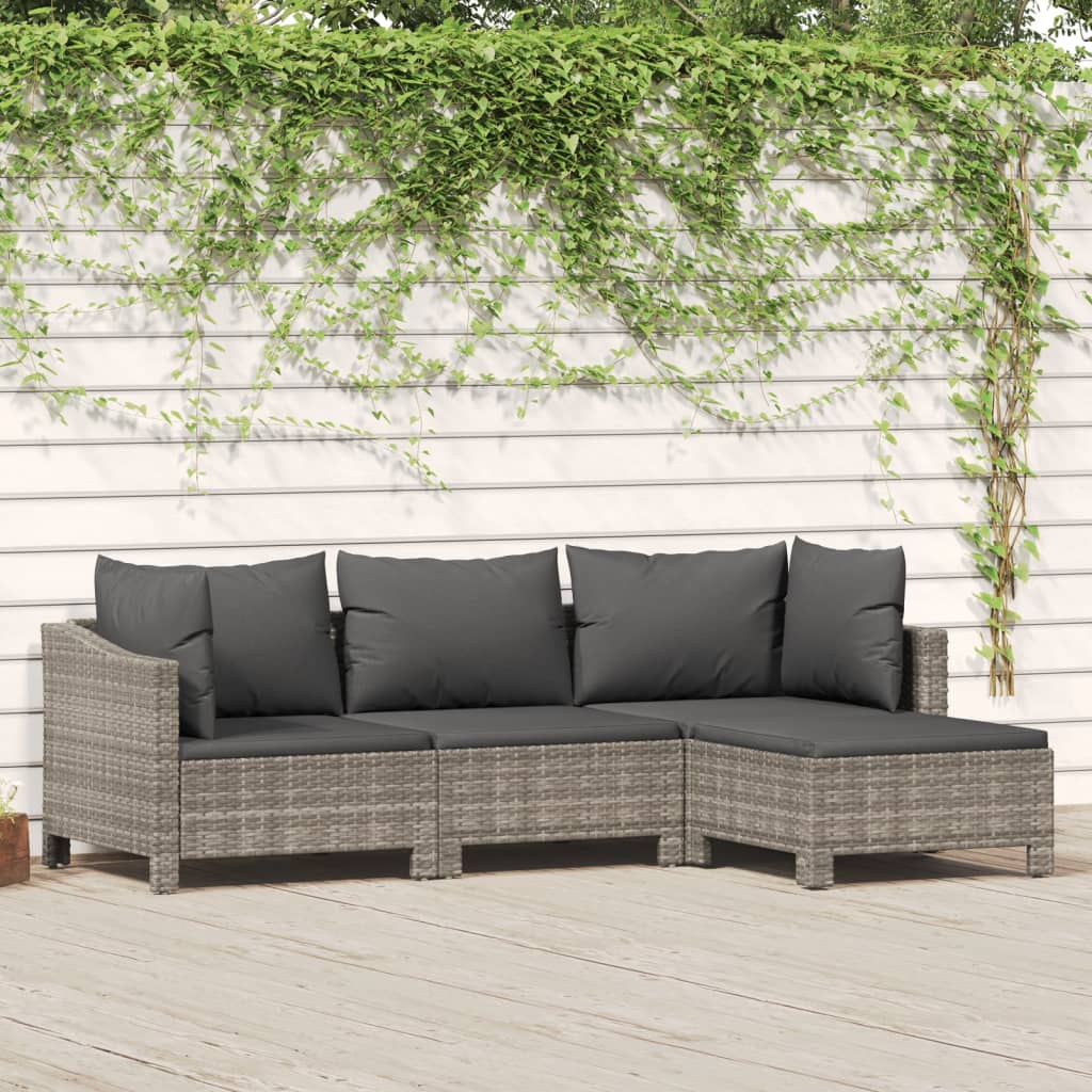 loungesæt til haven 4 dele med hynder polyrattan grå