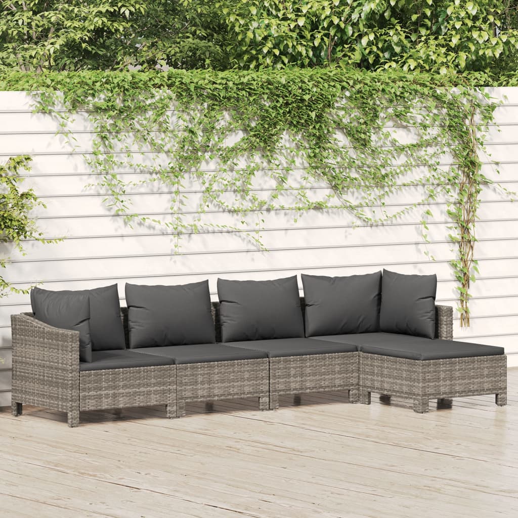 loungesæt til haven 5 dele med hynder polyrattan grå