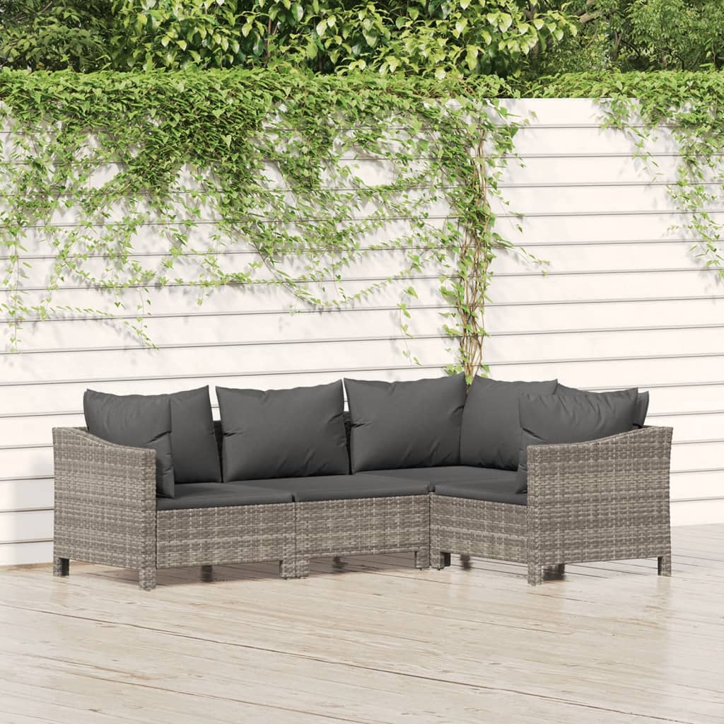 loungesæt til haven 4 dele med hynder polyrattan grå