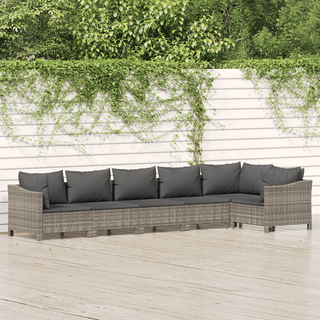 loungesæt til haven 6 dele med hynder polyrattan grå