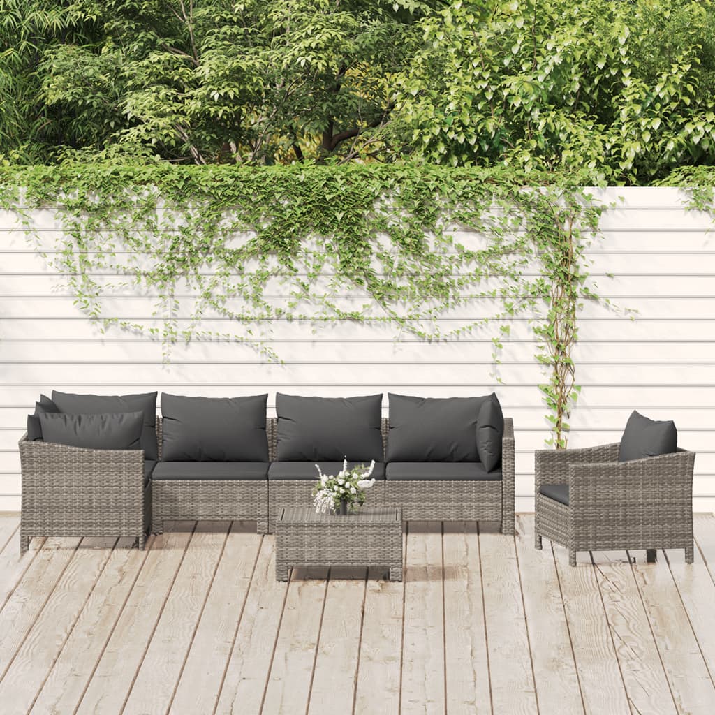 loungesæt til haven 7 dele med hynder polyrattan grå