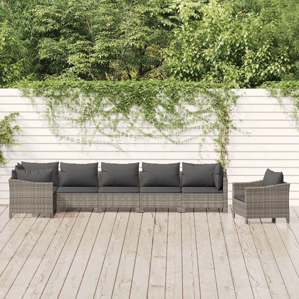 loungesæt til haven 7 dele med hynder polyrattan grå