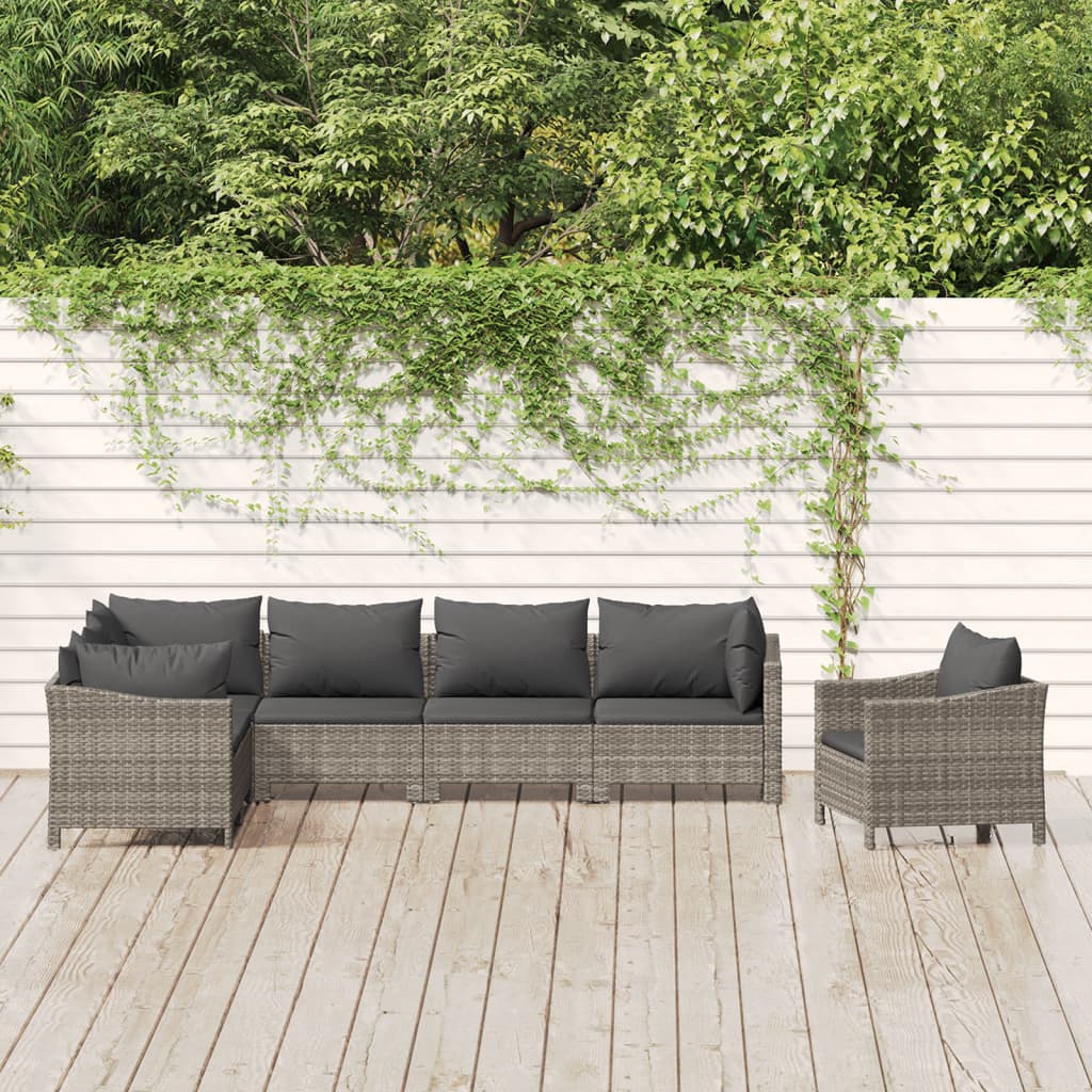 loungesæt til haven 7 dele med hynder polyrattan grå