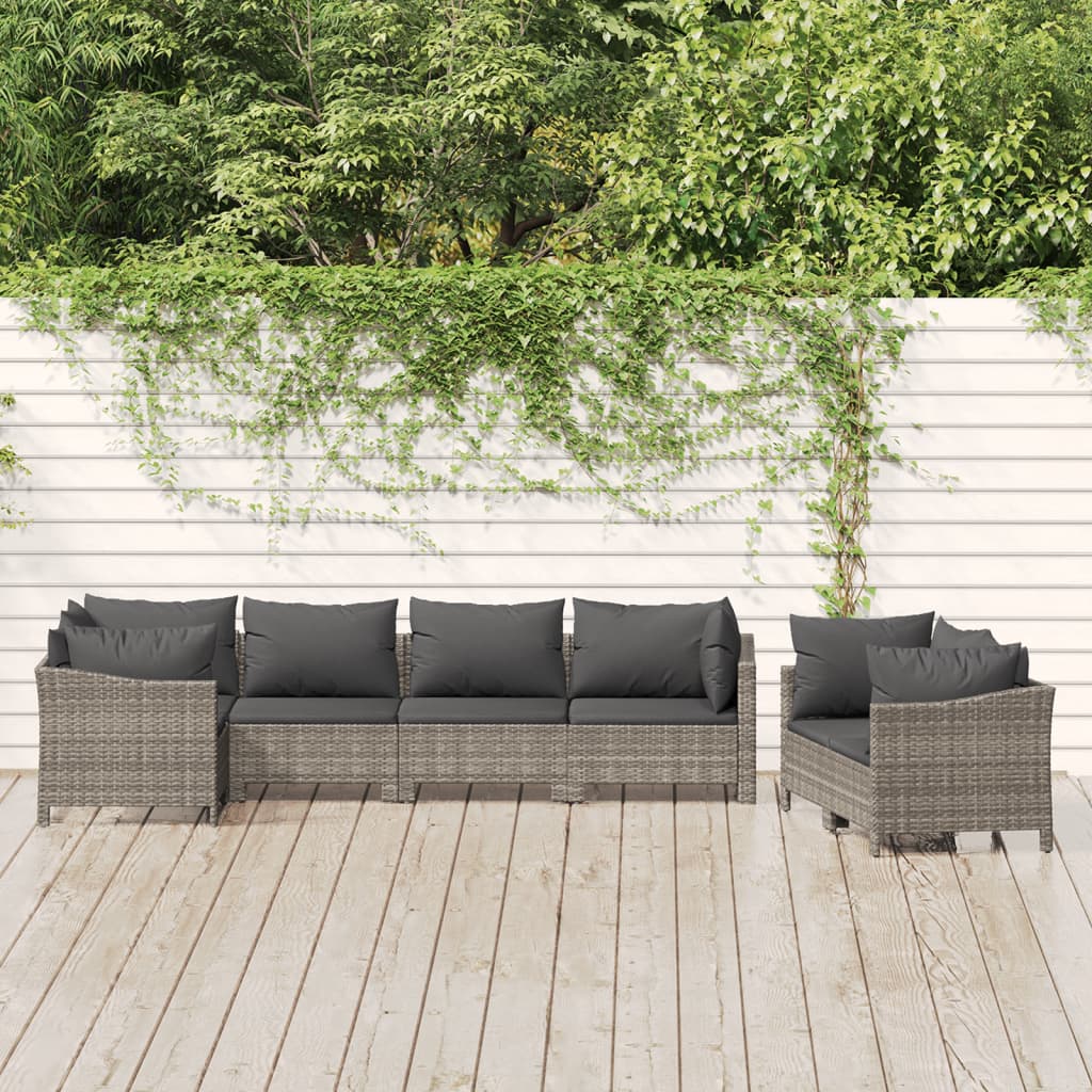 loungesæt til haven 7 dele med hynder polyrattan grå