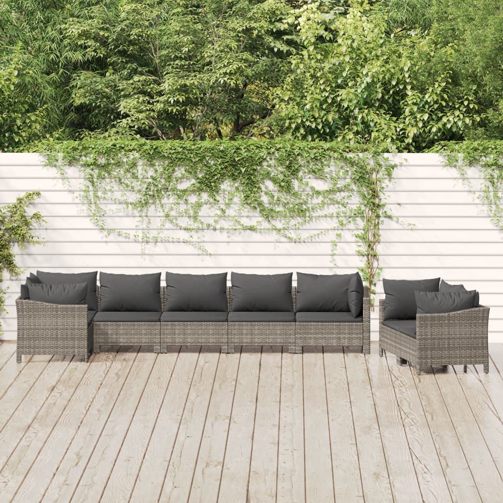 loungesæt til haven 8 dele med hynder polyrattan grå