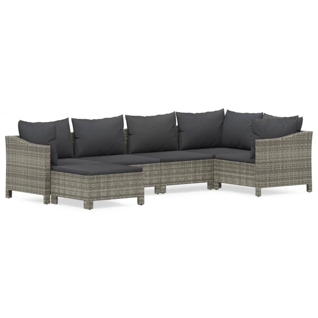 loungesæt til haven 6 dele med hynder polyrattan grå