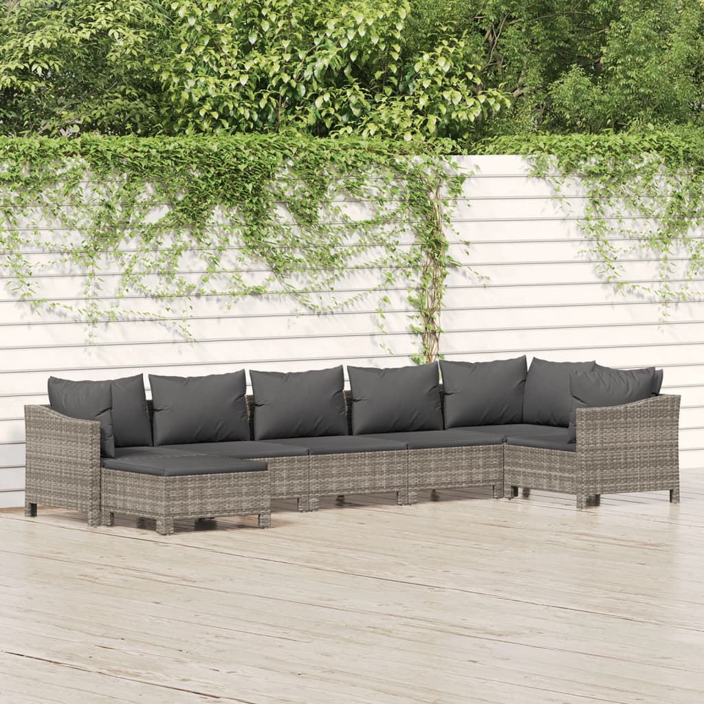 loungesæt til haven 7 dele med hynder polyrattan grå