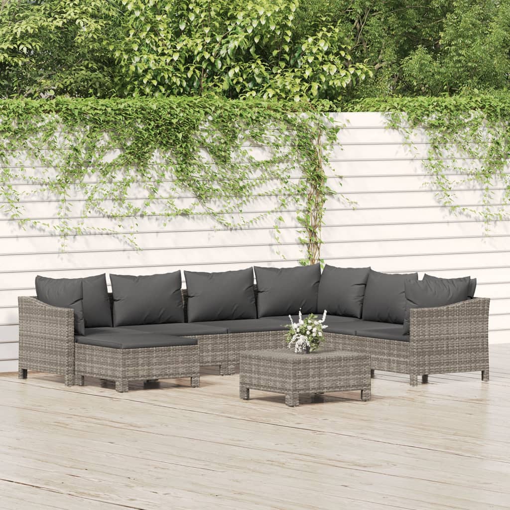 loungesæt til haven 8 dele med hynder polyrattan grå