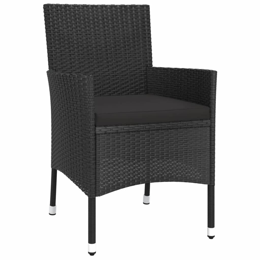 bistrosæt til haven 3 dele med hynder polyrattan sort