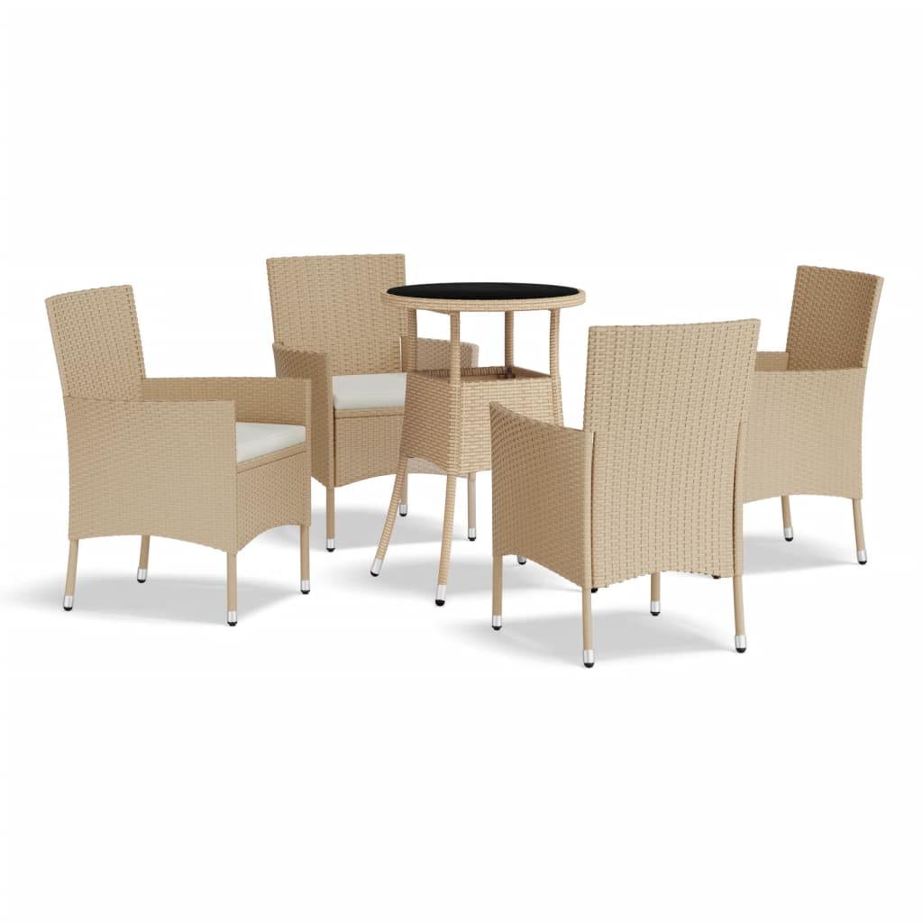 bistrosæt til haven 5 dele med hynder polyrattan beige