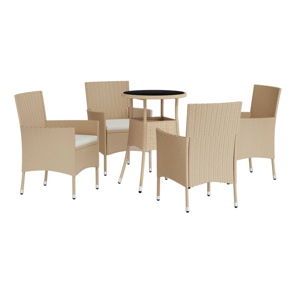 bistrosæt til haven 5 dele med hynder polyrattan beige