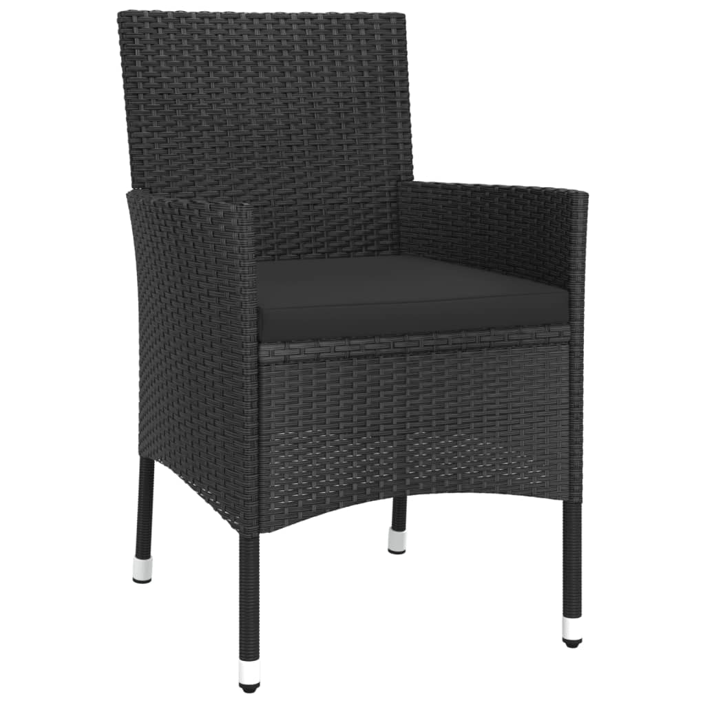 bistrosæt til haven 3 dele med hynder polyrattan sort