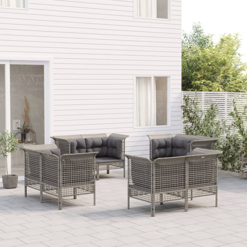 loungesæt til haven 8 dele med hynder polyrattan grå