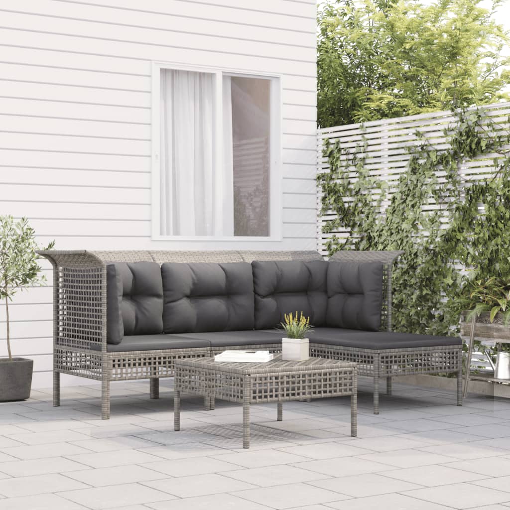 loungesæt til haven 5 dele med hynder polyrattan grå