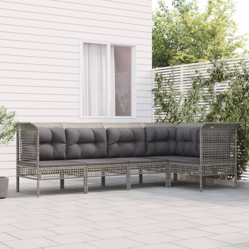 loungesæt til haven 5 dele med hynder polyrattan grå