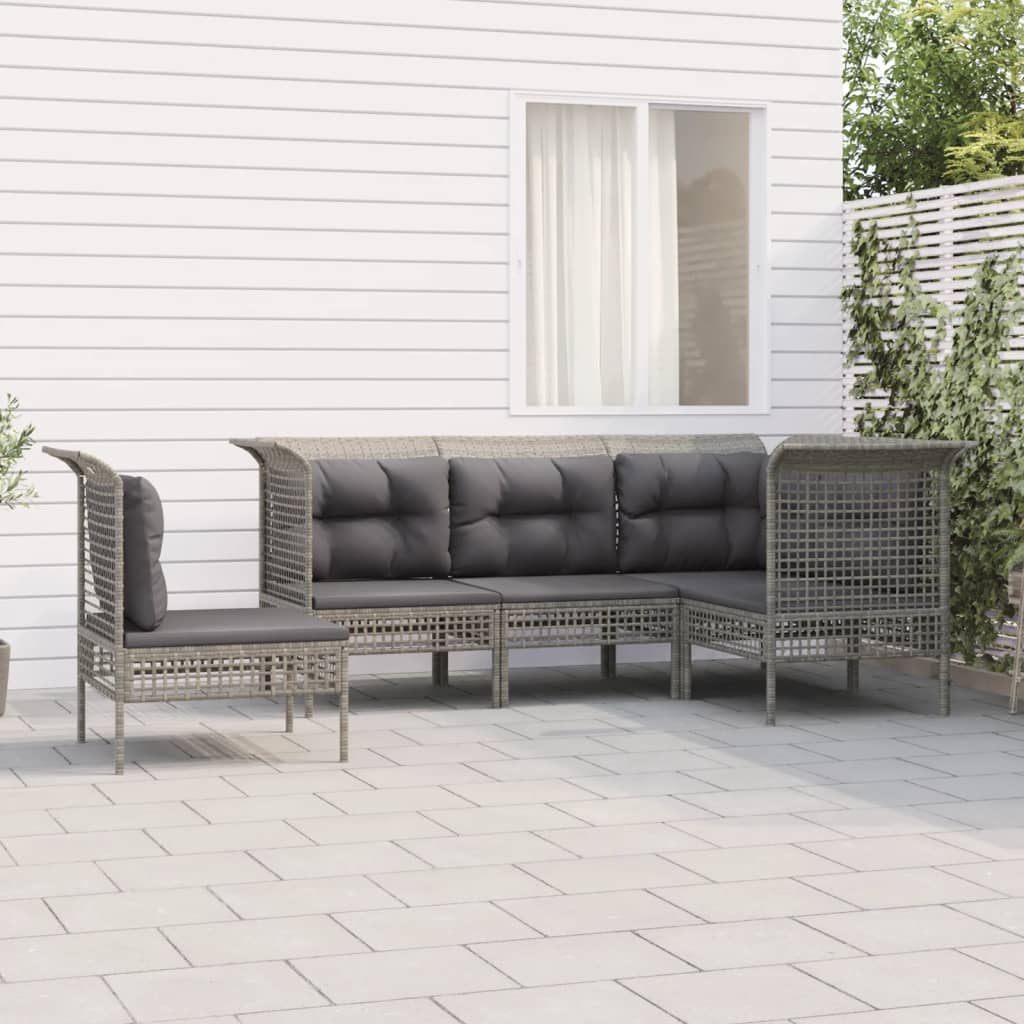 loungesæt til haven 5 dele med hynder polyrattan grå