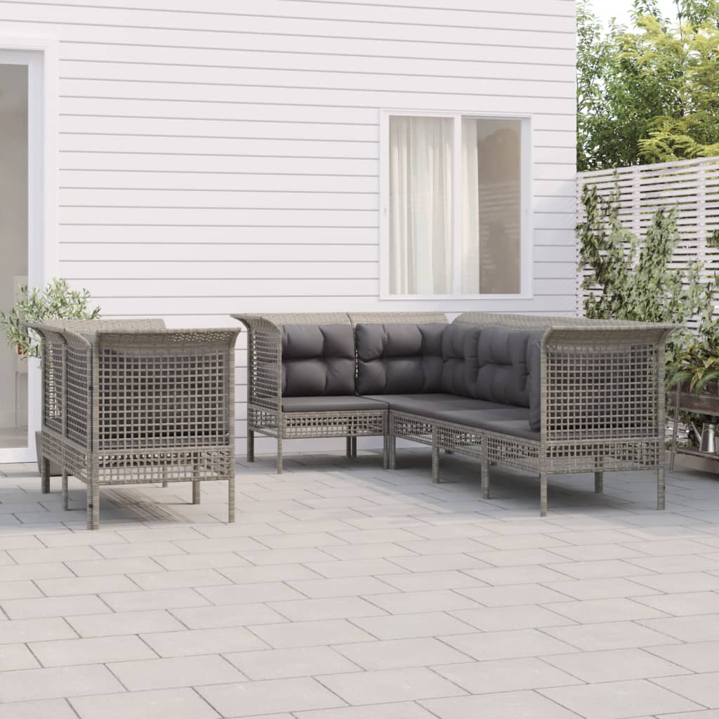 loungesæt til haven 7 dele med hynder polyrattan grå
