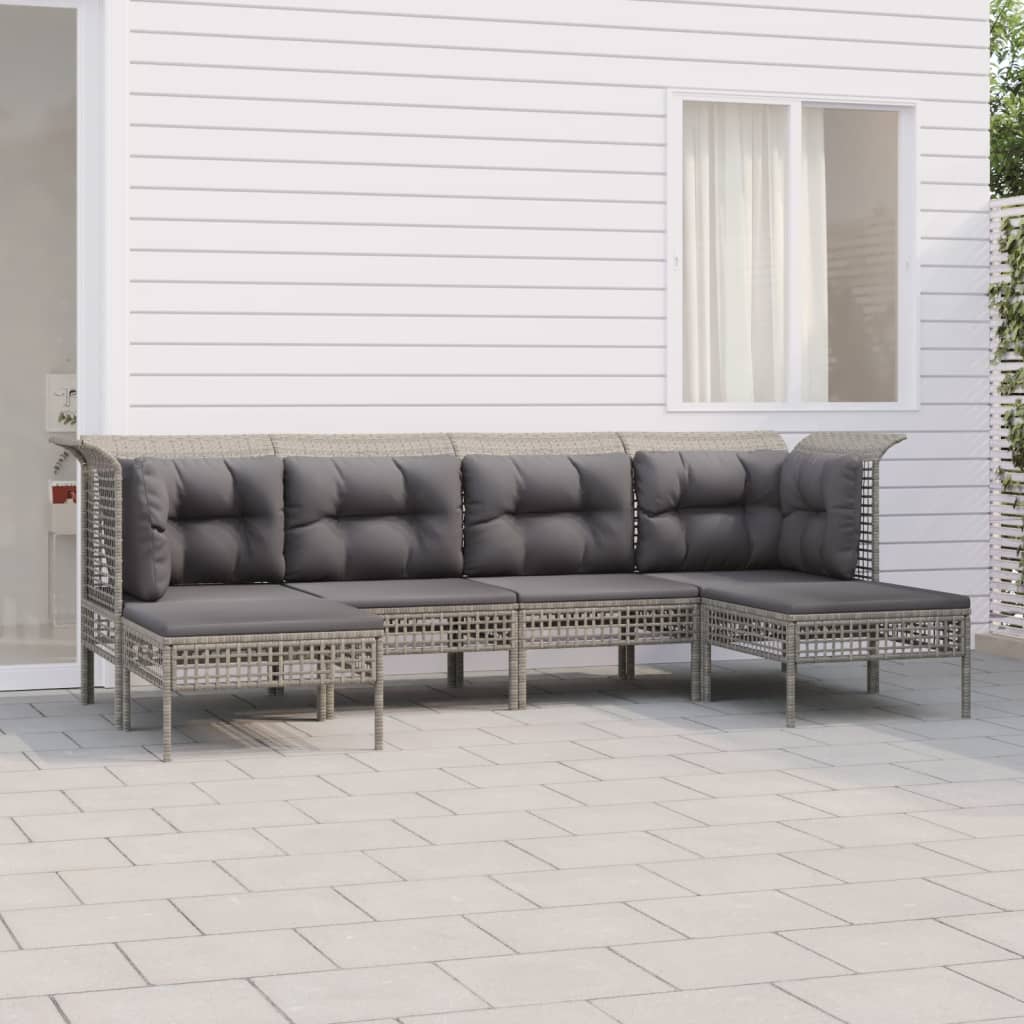 loungesæt til haven 6 dele med hynder polyrattan grå