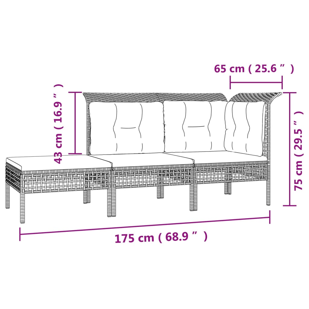 loungesæt til haven 7 dele med hynder polyrattan grå