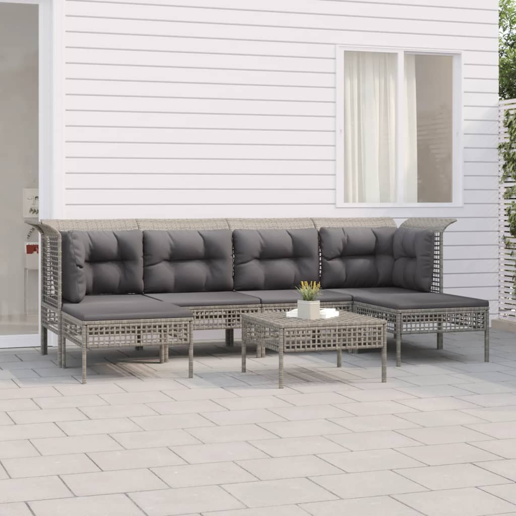 loungesæt til haven 7 dele med hynder polyrattan grå