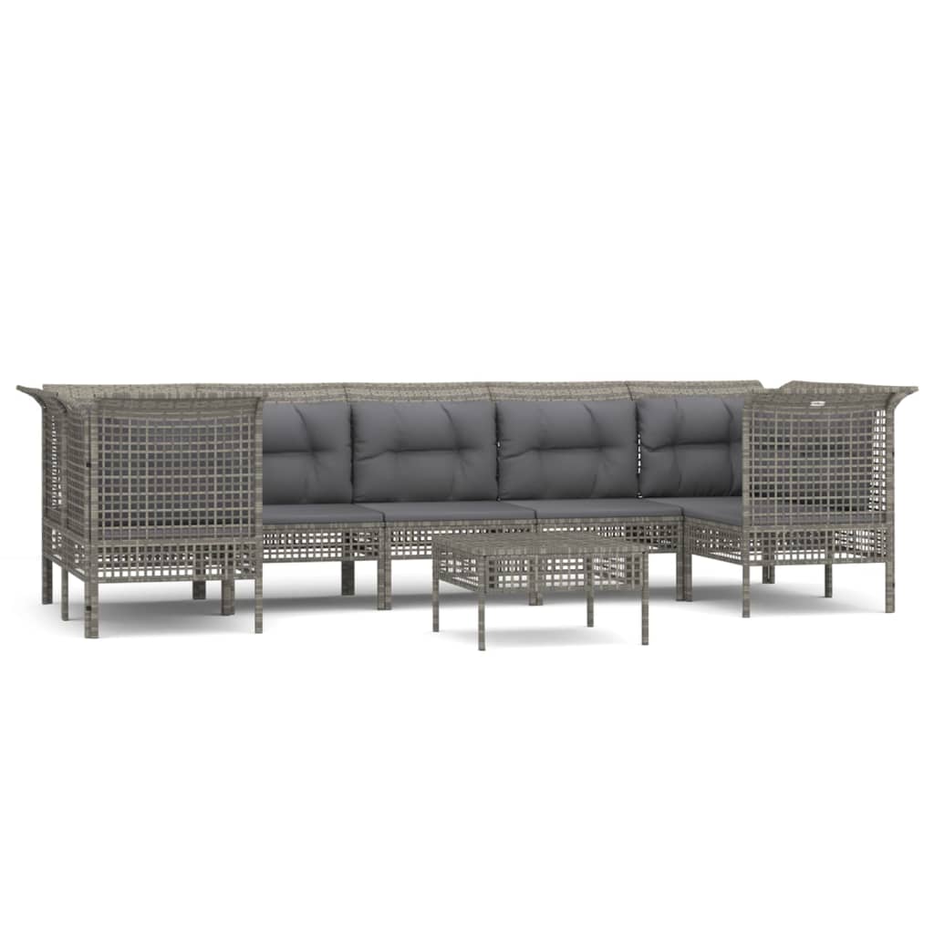 loungesæt til haven 8 dele med hynder polyrattan grå