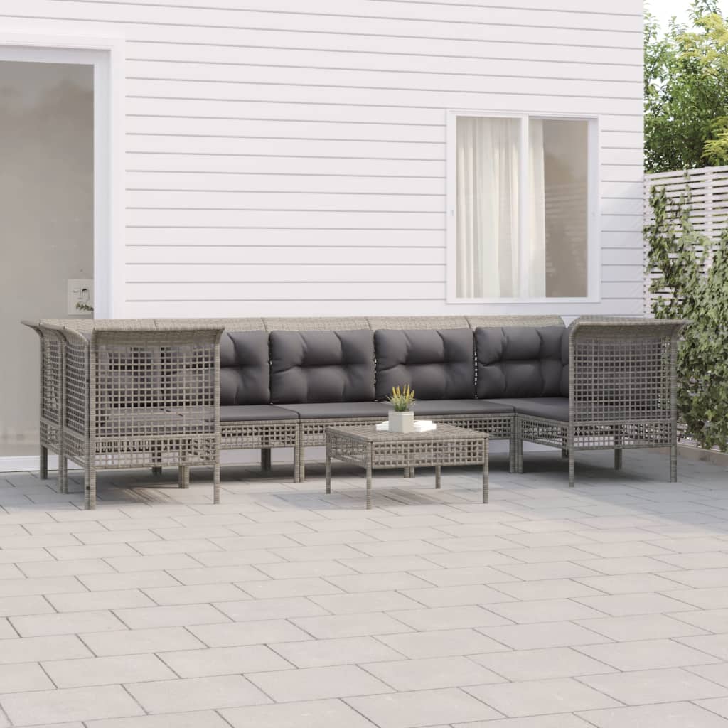loungesæt til haven 8 dele med hynder polyrattan grå