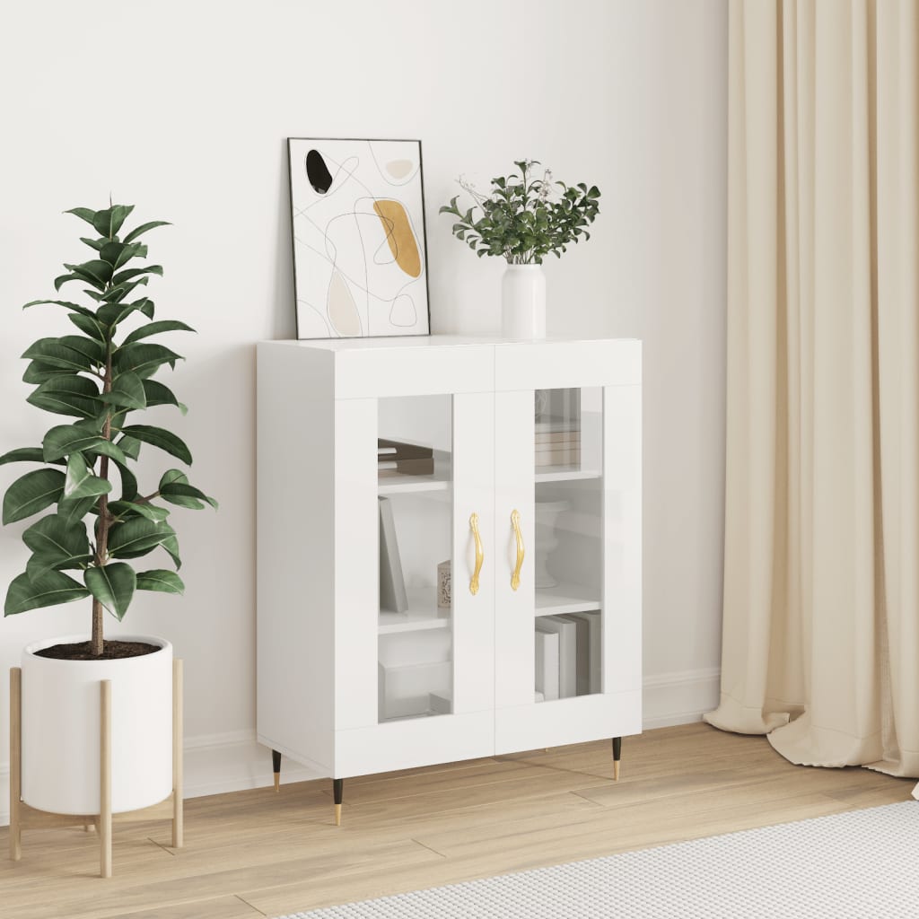 skænk 69,5x34x90 cm konstrueret træ hvid højglans