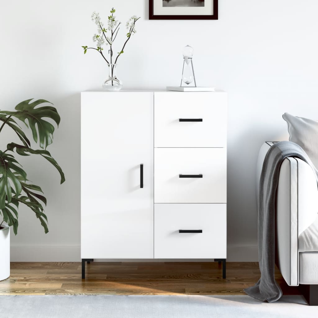 skænk 69,5x34x90 cm konstrueret træ hvid højglans