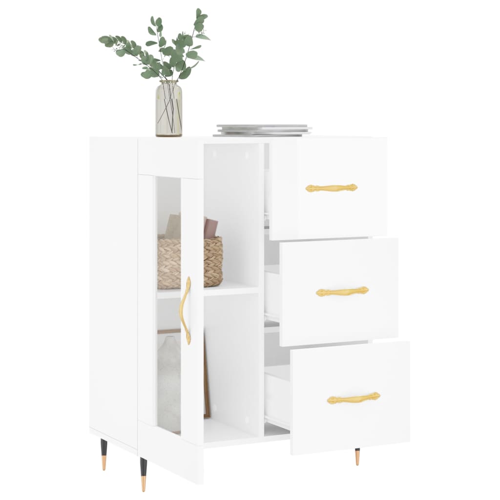 skænk 69,5x34x90 cm konstrueret træ hvid højglans