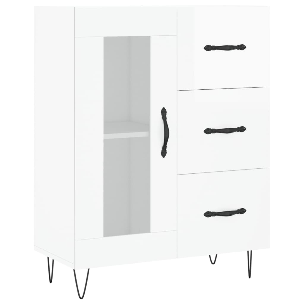 skænk 69,5x34x90 cm konstrueret træ hvid højglans