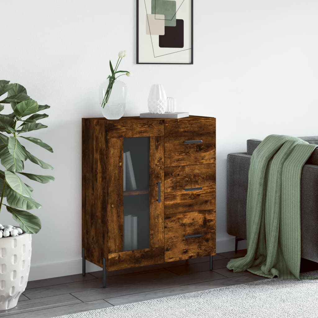 skænk 69,5x34x90 cm konstrueret træ røget egetræsfarve