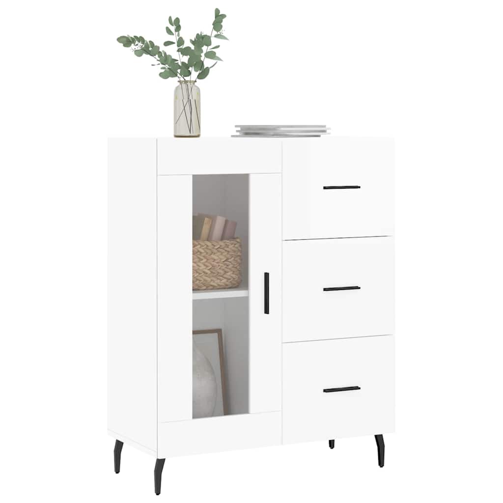 skænk 69,5x34x90 cm konstrueret træ hvid højglans
