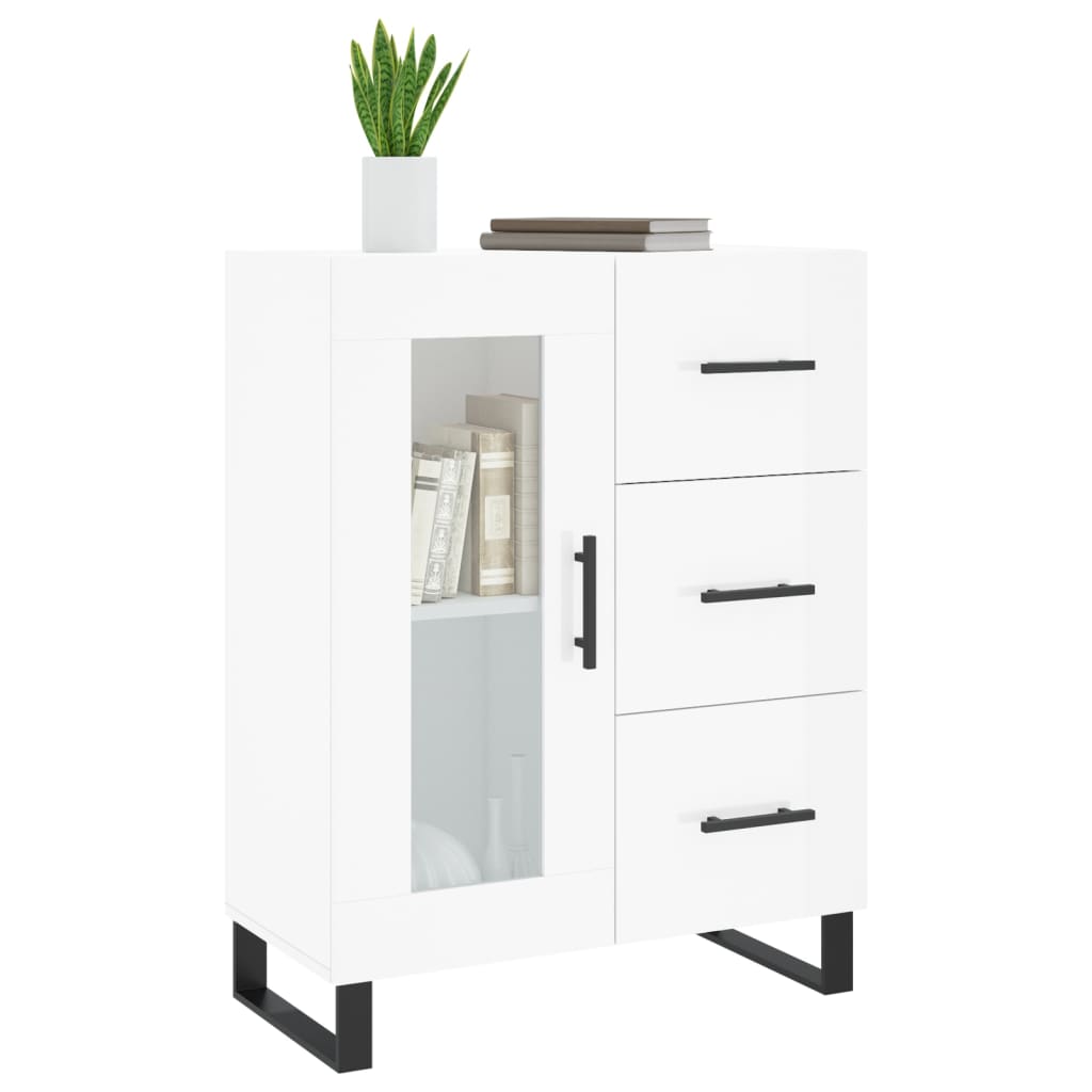 skænk 69,5x34x90 cm konstrueret træ hvid højglans