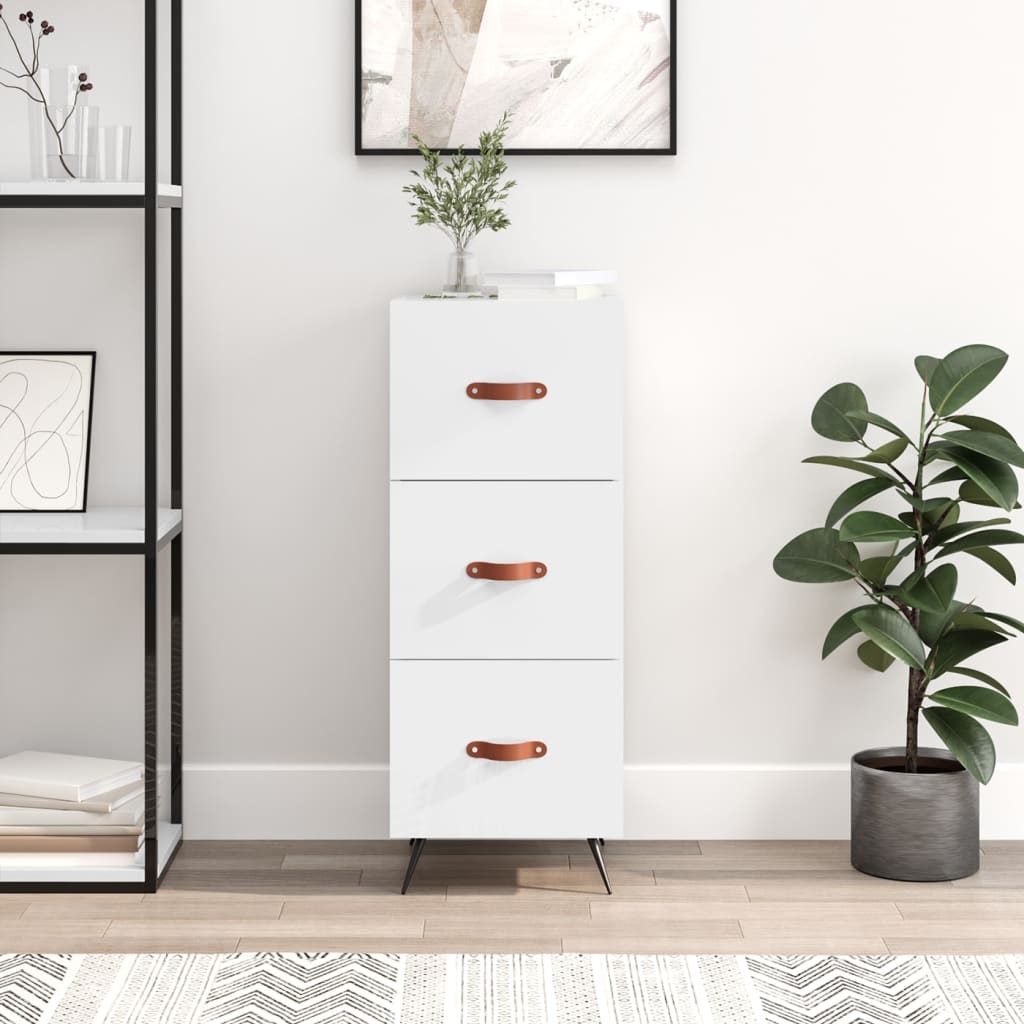 skænk 34,5x34x90 cm konstrueret træ hvid højglans