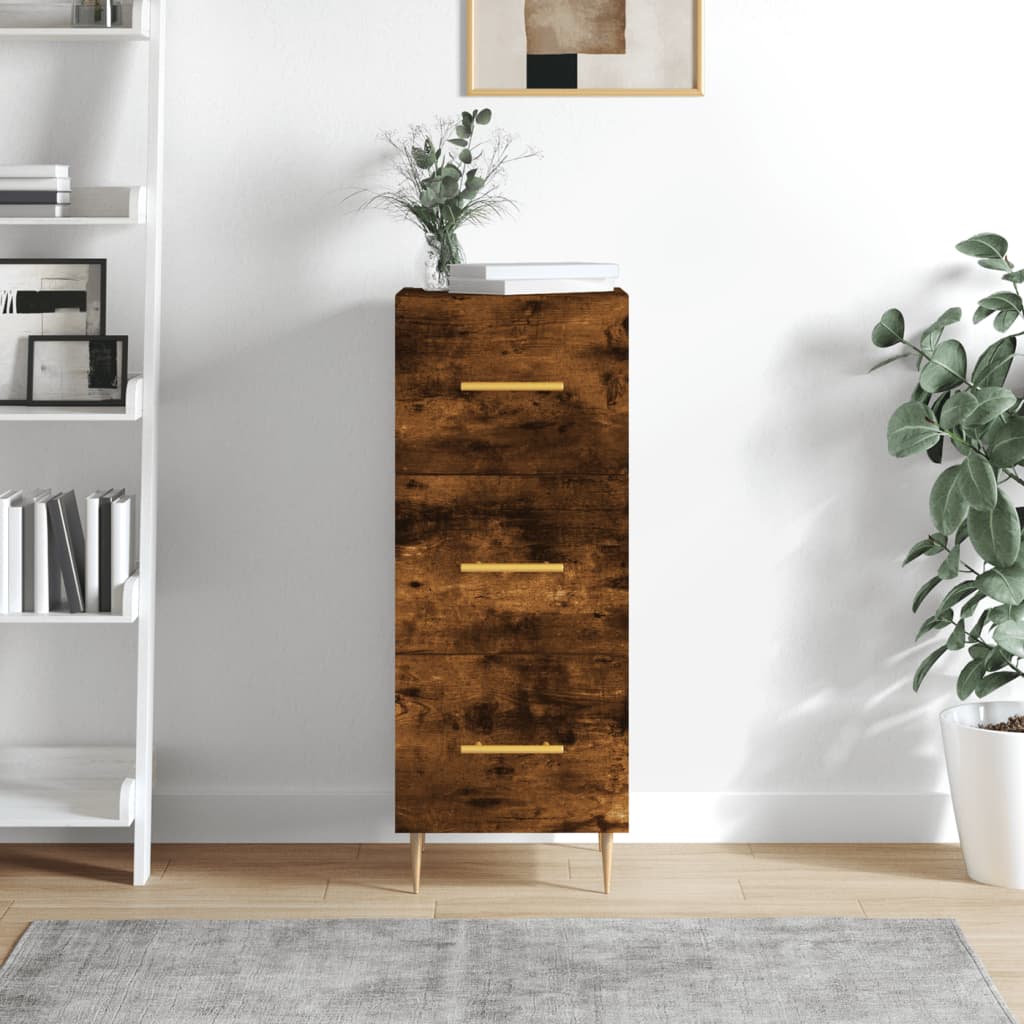 skænk 34,5x34x90 cm konstrueret træ røget egetræsfarve