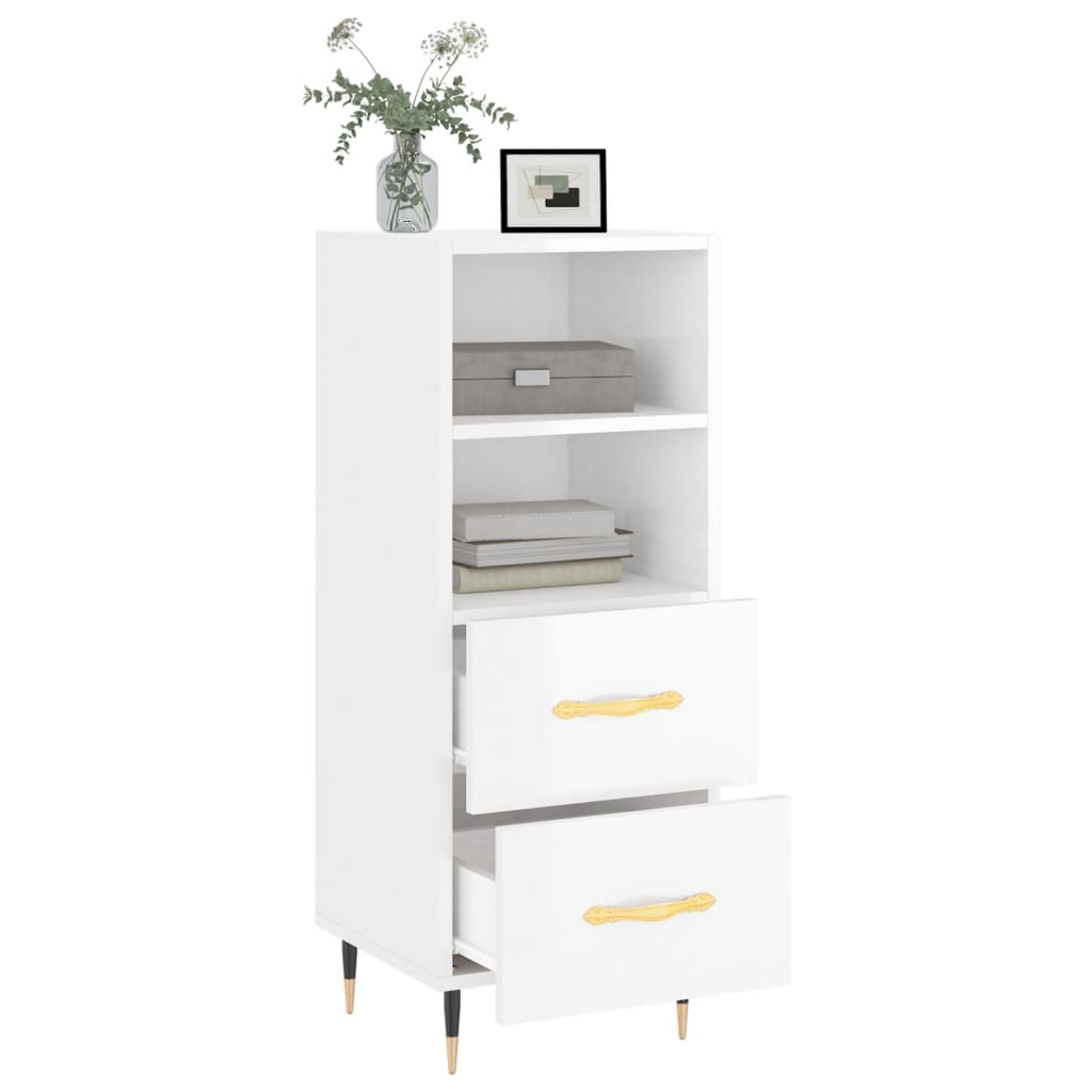 skænk 34,5x34x90 cm konstrueret træ hvid højglans